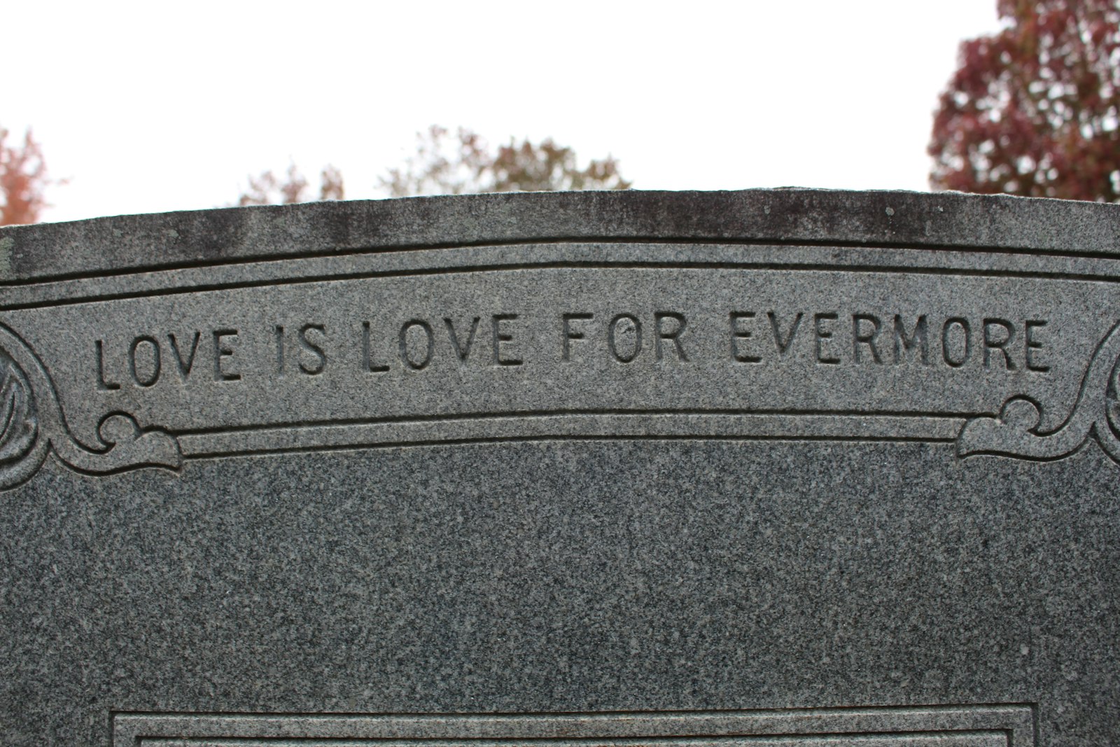 a close up of a memorial with a tree in the background